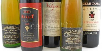 5 palack vegyes magyar fehér és vörösbor 1975-1997: villányi, stb
