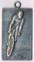 1925. I. H. V. 1925. MOEKE jelzett Ag kerékpáros díjplakett FO, WR és 800 beütésekkel, füllel (15,12g/0.800/42x25mm) T:1-,2 ü., ph.