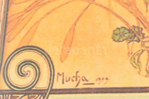 Alphonse Mucha: Nyár. Színes nyomat, papír, dekoratív, üvegezett keretben, 26x9 cm (keret: 35x18,5 c...