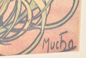 Alphonse Mucha: Szegfű. Színes nyomat, papír, dekoratív, üvegezett keretben, 36x13 cm (keret: 48x25 ...