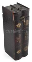 Könyv alakú bortartó doboz, tetején kis vetemedéssel, m: 33 cm