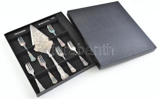 Fém süteményes evőeszközkészlet, jó állapotban, eredeti dobozban, 6+1 db