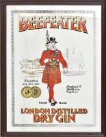 Beefeater London tükrös reklámtábla, üvegezett fa keretben, 40x30 cm