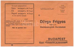 1929. Új Magyar Királyi Osztálysorsjáték megrendelő lapja a Dörge Frigyes Bank R.-t.-től T:I-