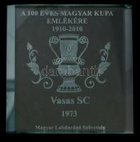 2010 MLSZ Vasas Magyar Kupa emlék. Gravírozott üveg. 15x15 cm