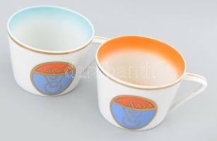 Hollóházi Vasas SC retro mokkás készlet. 6 db, aljjal Matricás, jelzett, minimális kopással 28 cm