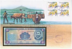 Nicaragua 1990. 1C borítékban, alkalmi bélyeggel és bélyegzéssel T:I Nicaragua 1990. 1 Cordoba in envelope with stamps and cancellations C:UNC