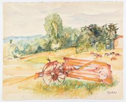 Murai jelzéssel: Auvergne környéki táj. Akvarell, papír, lapszéli apró szakadásokkal, 49x60,5 cm