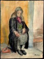 Murai jelzéssel: Ülő hölgy portréja. Akvarell, papír, lapszéli apró szakadásokkal, 38x28,5 cm