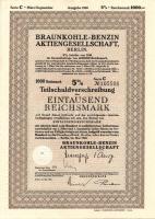 Német 3. Birodalom 1940. "Braunkohle-Benzin Aktiengesellschaft" részvénye 1000M (6x)