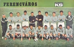 cca 1970 Ferencváros FTC labdarúgócsapat plakát Albert, Dálnoki, Páncsics, stb 28x22 cm