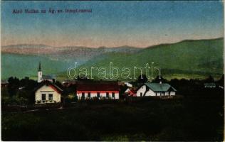 Ruttka, Vrútky; Alsó-Ruttka és az Evangélikus templom. Vasúti levelezőlapárusítás 25. 1918. / Lutheran church