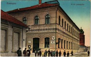 Érsekújvár, Nové Zámky; M. kir. postahivatal, zsinagóga. Vasúti levelezőlapárusítás 14. sz. 1915. / post office, synagogue