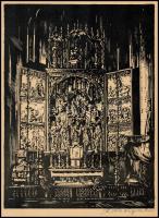 Stanislaw Raczynski (1890-1955): Krakkó (Kraków), 2 db linómetszet, papír, jelzett, 22x16 cm (lapmér...