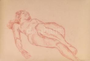 Jelzés nélkül: Alvó női akt. Kréta, ceruza, papír. Feltekerve. Lapszéli sérülésekkel. 41,5x60 cm