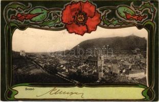 1901 Brassó, Kronstadt, Brasov; látkép. Szecessziós virágos litho keret / general view. Art Nouveau, floral, litho frame