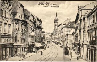 1913 Graz (Steiermark), Murplatz / street view, shops, tram