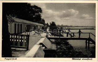 1938 Fonyód, Bélatelepi strandfürdő, "Idegeneknek tilos az átjárás" feliratos tábla, sorkabinok