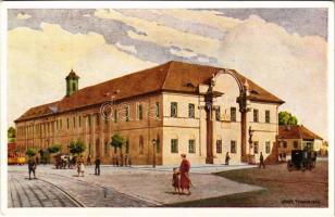 Budapest II. Széna tér, Régi Szent János kórház, villamos. Műemlékek Országos Bizottsága s: Dörre Tivadar