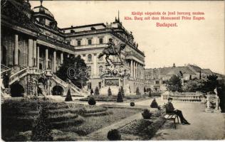 1908 Budapest I. Királyi várpalota és Jenő herceg szobra. Divald Károly műintézete 1694-1908. (EK)
