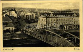 1943 Nagyvárad, Oradea; látkép, híd, cukrászda, villamos, színház, Havas és Grünfeld üzlete / general view, bridge, confectionery, tram, theatre, shops (EK)