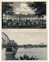 Komárom, Komárno; - 2 db régi város képeslap: Járásbíróság, Duna részlet / 2 pre-1945 town-view postcards