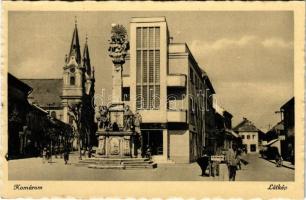 1940 Komárom, Komárno; látkép, Szentháromság szobor / street view, Holy Trinity statue
