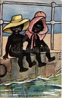1910 Down by the riverside Black children. Raphael Tuck & Sons Oilette Postcard 9050. Happy Little Coons Ser. II.