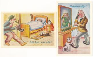 2 db régi Kaszás Jámbor művészlap / 2 pre-1945 humour art postcards signed by Jámbor Kaszás