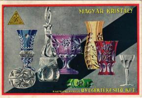 1938 Magyar Kristály. Nagybani eladás Üvegértékesítő KFT. / Hungarian glass and crystal shops advertisement card + 1938 Kassa visszatért So. Stpl. (EK)