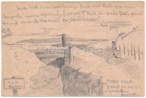 Villa Klara. Kézzel rajzolt Tábori Postai Levelezőlap / Fieldpostkarte / WWI Austro-Hungarian K.u.K. military, hand-drawn field postcard (EK)