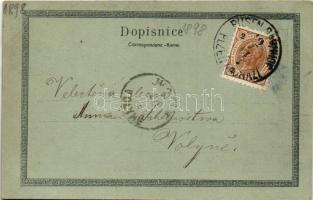 1898 (Vorläufer) Plzen, Pilsen; C. k. Posta, Sokolovna, Námestí, Templ, Kopeckého sady / post office...