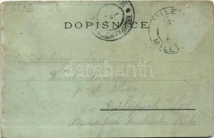 Miletín, Miletin; Námestí, Kostel s okolim / general view, square, monument, church. Art Nouveau, fl...