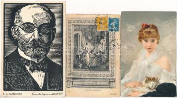 11 db régi képeslap: külföldi és motívum, művész