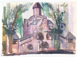 Jelzés nélkül: Templom. Akvarell, papír, lap széle kissé sérült, 42x59 cm