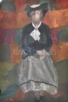 Olvashatatlan jelzéssel: Ülő hölgy portréja. Gouache, papír, sérült, feltekerve, orosz vagy szovjet kiviteli pecséttel, 79x55 cm