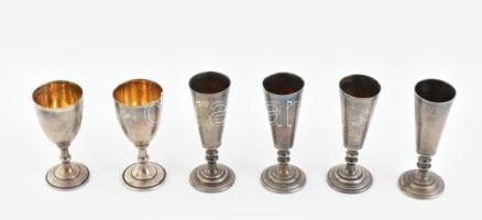 Aranyozott ezüst (Ag) likőröspoharak orosz 1900 előtti. Jelzett, össz 188 g