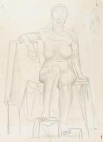 Jelzés nélkül: Ülő női akt tanulmány. Ceruza, papír, sérült, kissé foltos, 86x61 cm