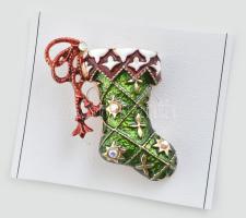 Karácsonyi bross / kitűző. Csizma. Zománcozott fém. h: 5 cm