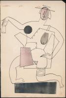 Jelzés nélkül, 4 db mű: Alakok. Vegyes technika, papír, kissé sérült, kissé foltos, 30,5x20 cm