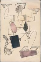 Jelzés nélkül, 4 db mű: Alakok. Vegyes technika, papír, kissé sérült, kissé foltos, 30,5x20 cm