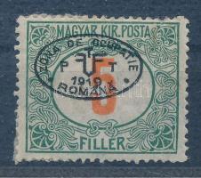 Debrecen I. 1919 Pirosszámú portó 5f RRRRR! Katalógusár nevetséges (55 példány), Flasch, Bodor vizsgálójellel (200.000) (A kis példányszámú bélyegek felülnyomásához a különböző postahivatalokan található néhány darabos maradvány készleteket gyűjtötték össze és a felülnyomáshoz a bélyegeket selyempapírra ragasztották. A hátoldalon lévő selyempapir maradvány ebből származik.)