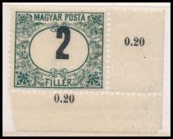 1920 Magyar Posta 2f ívsarki bélyeg elcsúszott értékszámmal