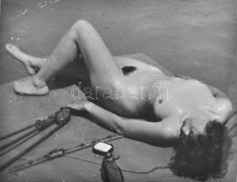 cca 1930 Akt balatoni vitorláson Szendrő István fotóművész pecséttel jelzett fotója 24x16 cm