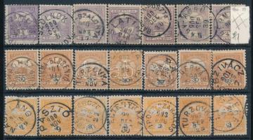 1900 Turul 7 x 3f, 7 x 4f, 7 x 30f egykörös szép bélyegzésekkel (4f mind csillagidom vízjellel)