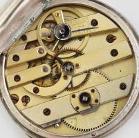 Ezüst (Ag) zsebóra, mechanikus szerkezettel, kulccsal, működik, jelzett d: 45mm
