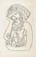 Kunt Ernő (1920-1994): Lány virágot tart. Zsinórnyomat, papír, jelzett, számozott (2/15). Hátoldalán a művész bélyegzőjével. Feltekerve. 79×56 cm