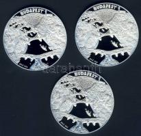 DN "Budapest nevezetességei-Mátyás templom, Lánchíd, Operaház" 3db klf Ag emlékérem 3x 31,104g (1oz) szettben T:PP Díszdobozban, tanúsítvánnyal!