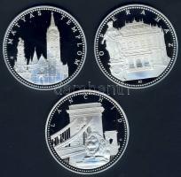 DN "Budapest nevezetességei-Mátyás templom, Lánchíd, Operaház" 3db klf Ag emlékérem 3x 31,...