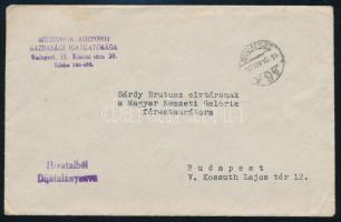 1950 Sárdy Brutus (1892-1970) festőművész részére kitüntetés alkalmából gratuláló levél Nagy Sándort...